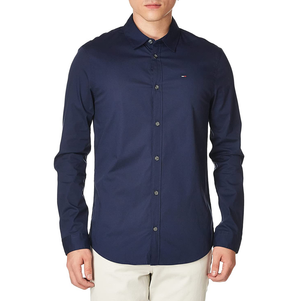 TOMMY HILFIGER CAMICIA TINTA UNITA BLU