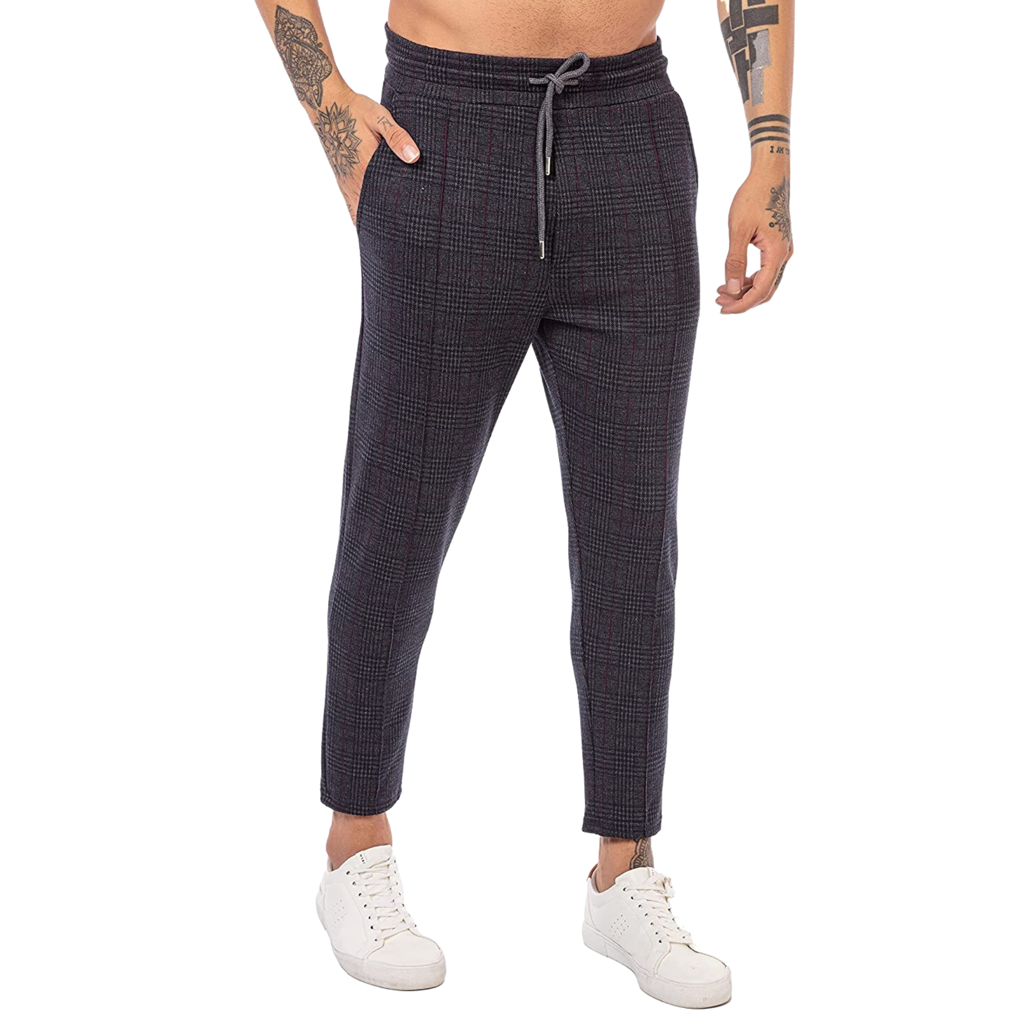 REDBRIDGE PANTALONE A QUADRI GRIGIO SCURO