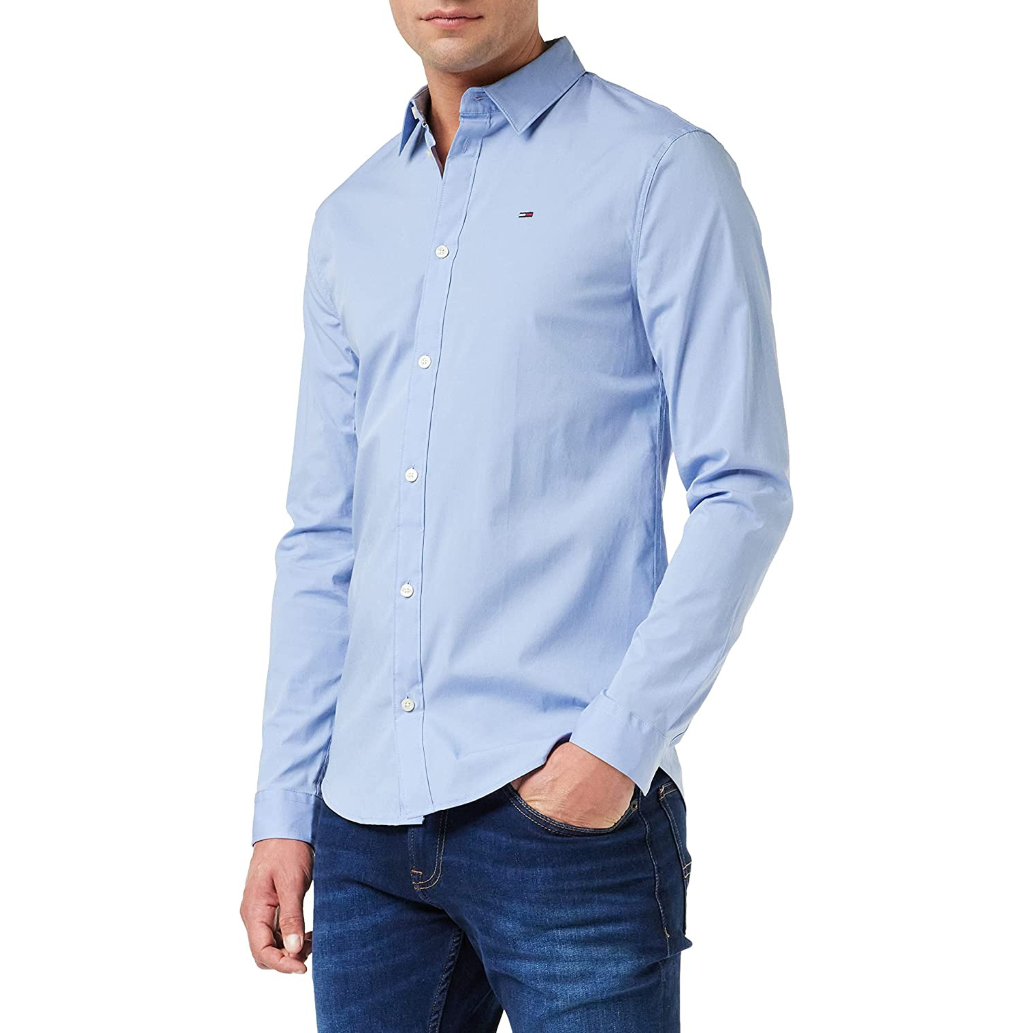 TOMMY HILFIGER CAMICIA TINTA UNITA CELESTE