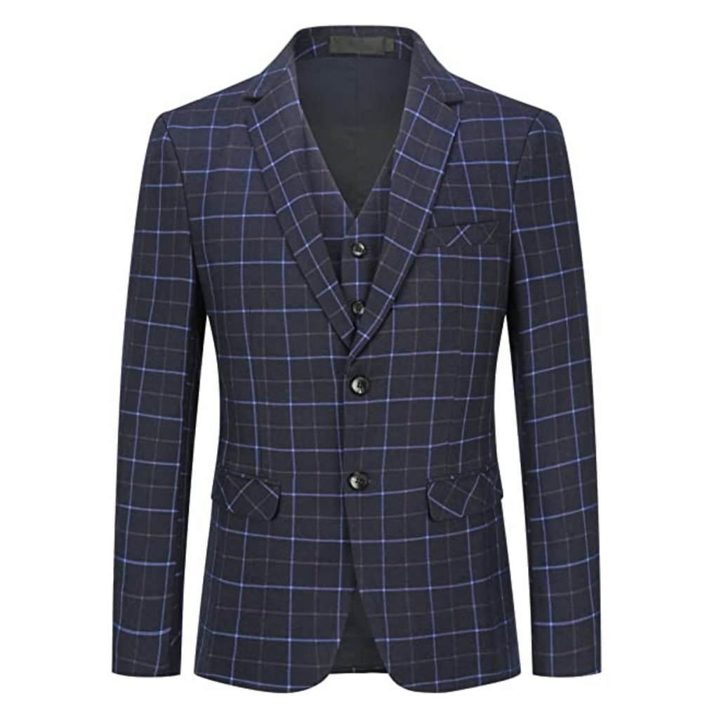 ABITO A QUADRI 3 PEZZI BLU SCURO