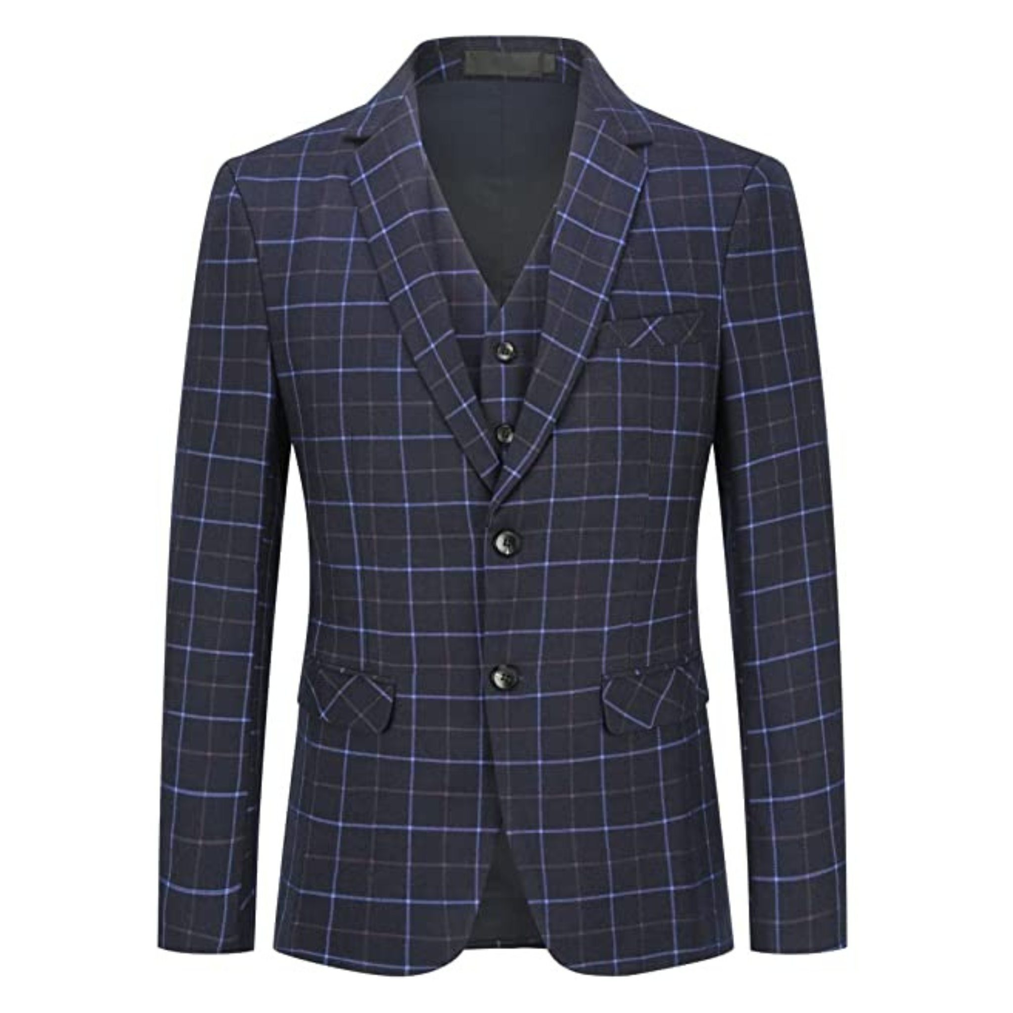 ABITO A QUADRI 3 PEZZI BLU SCURO