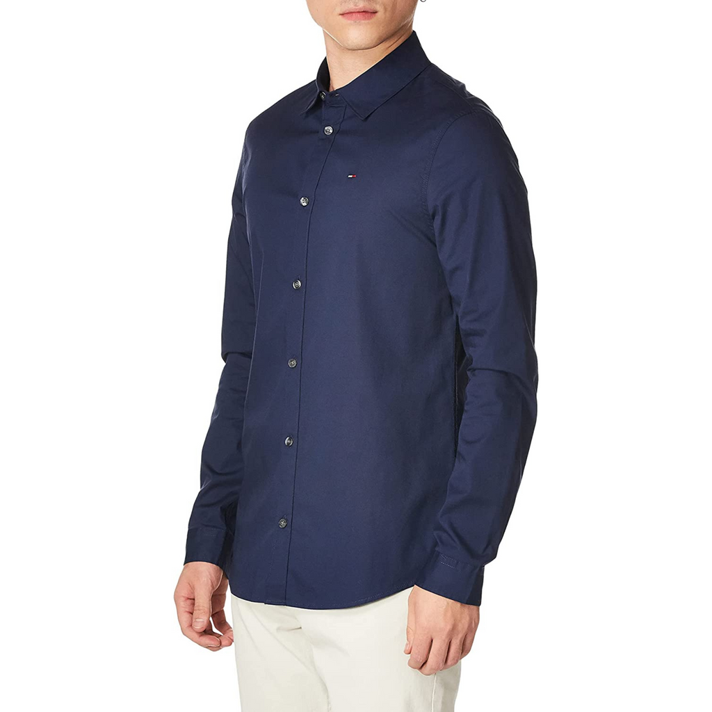 TOMMY HILFIGER CAMICIA TINTA UNITA BLU