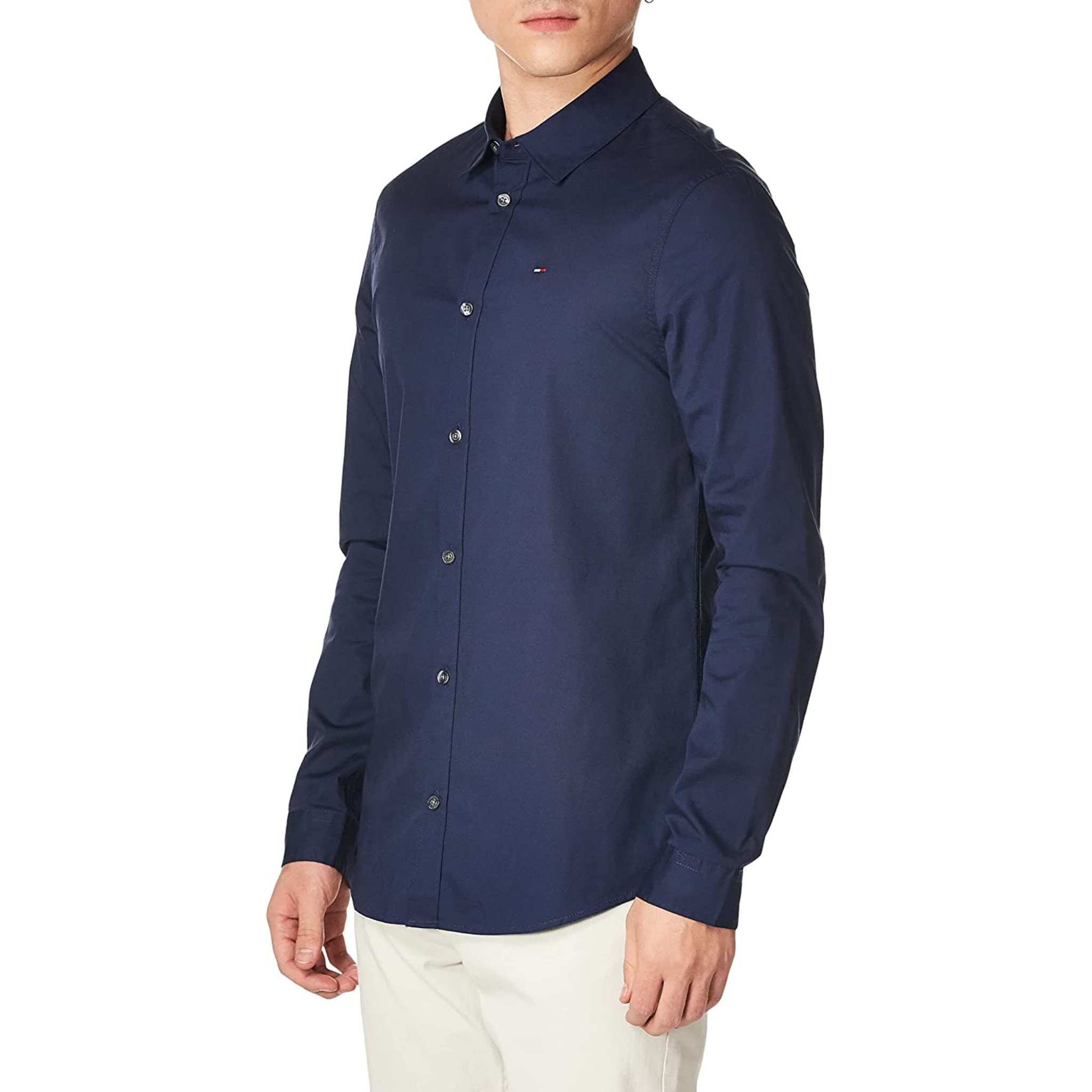 TOMMY HILFIGER CAMICIA TINTA UNITA BLU