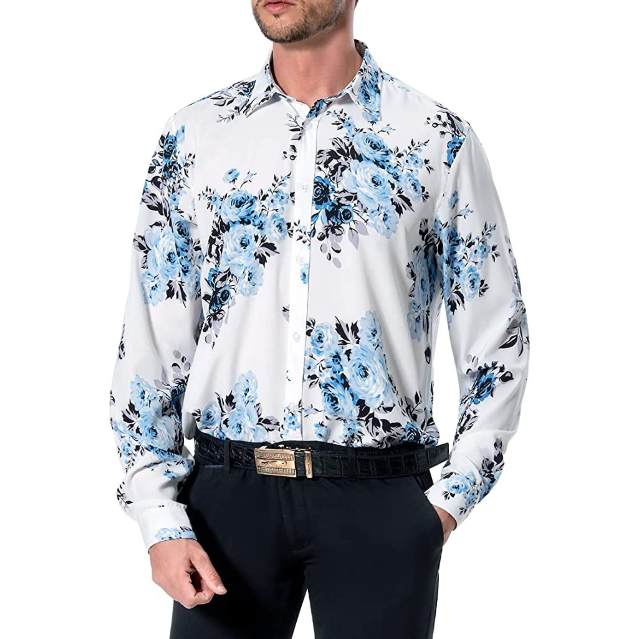 CAMICIA FLOREALE CELESTE