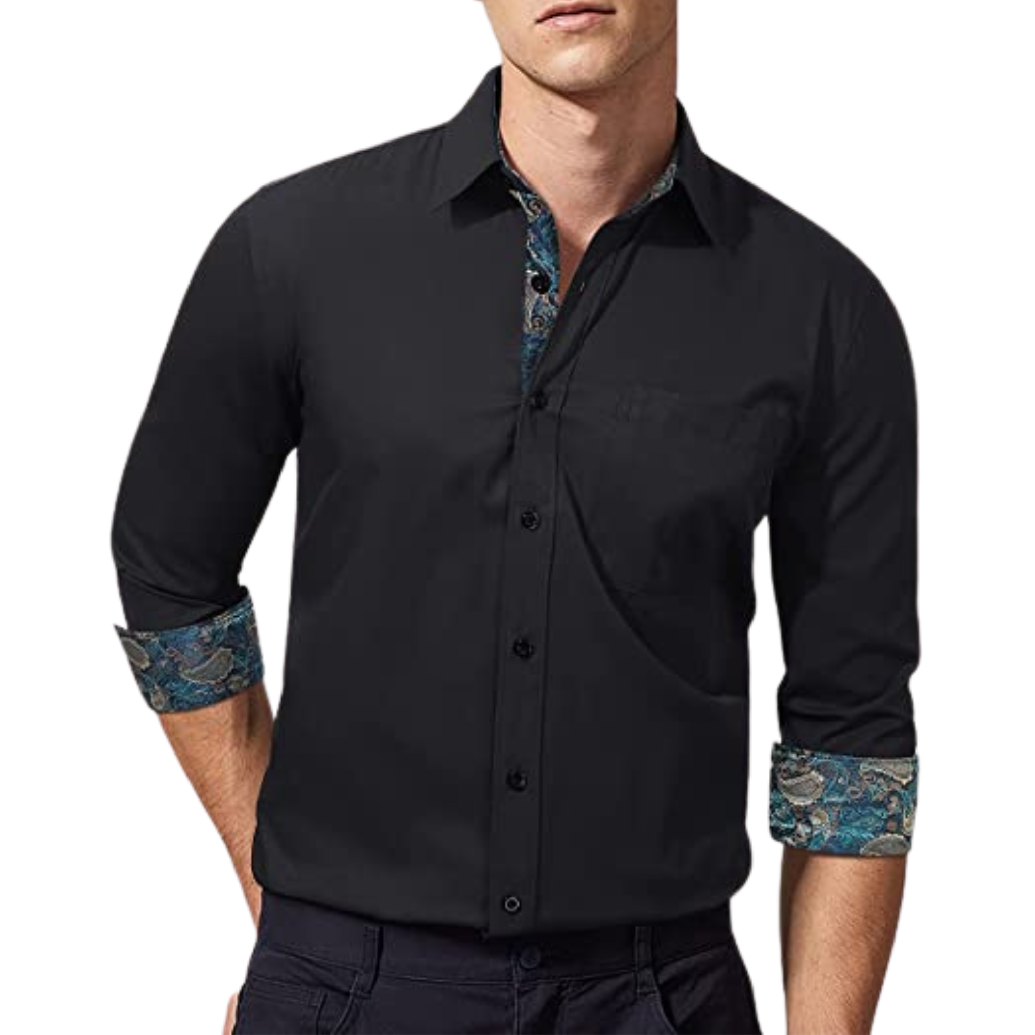 CAMICIA TREVOR NERA FANTASIA BLU DAMASCATO