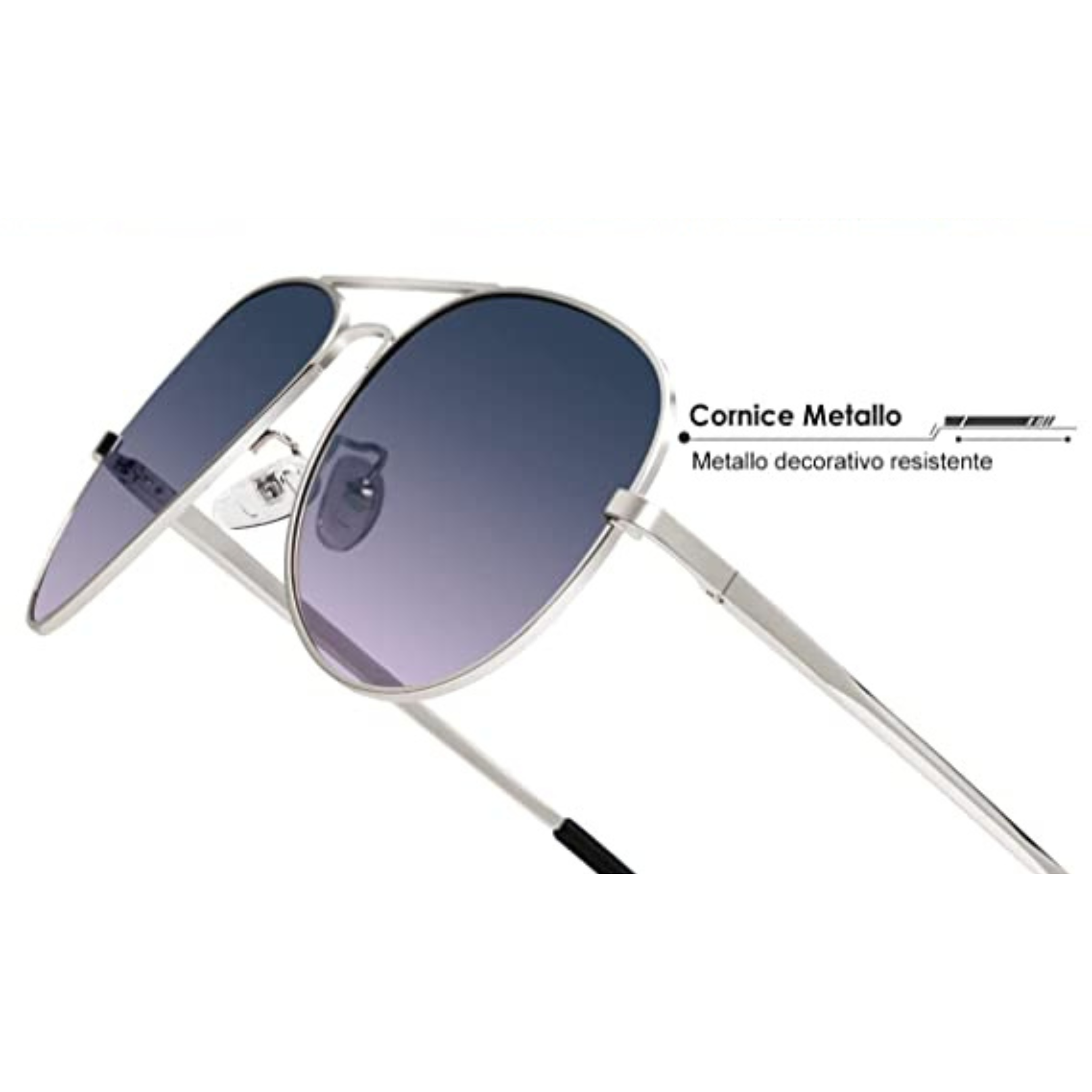 OCCHIALI AVIATORE POLARIZZATI IN METALLO ARGENTO