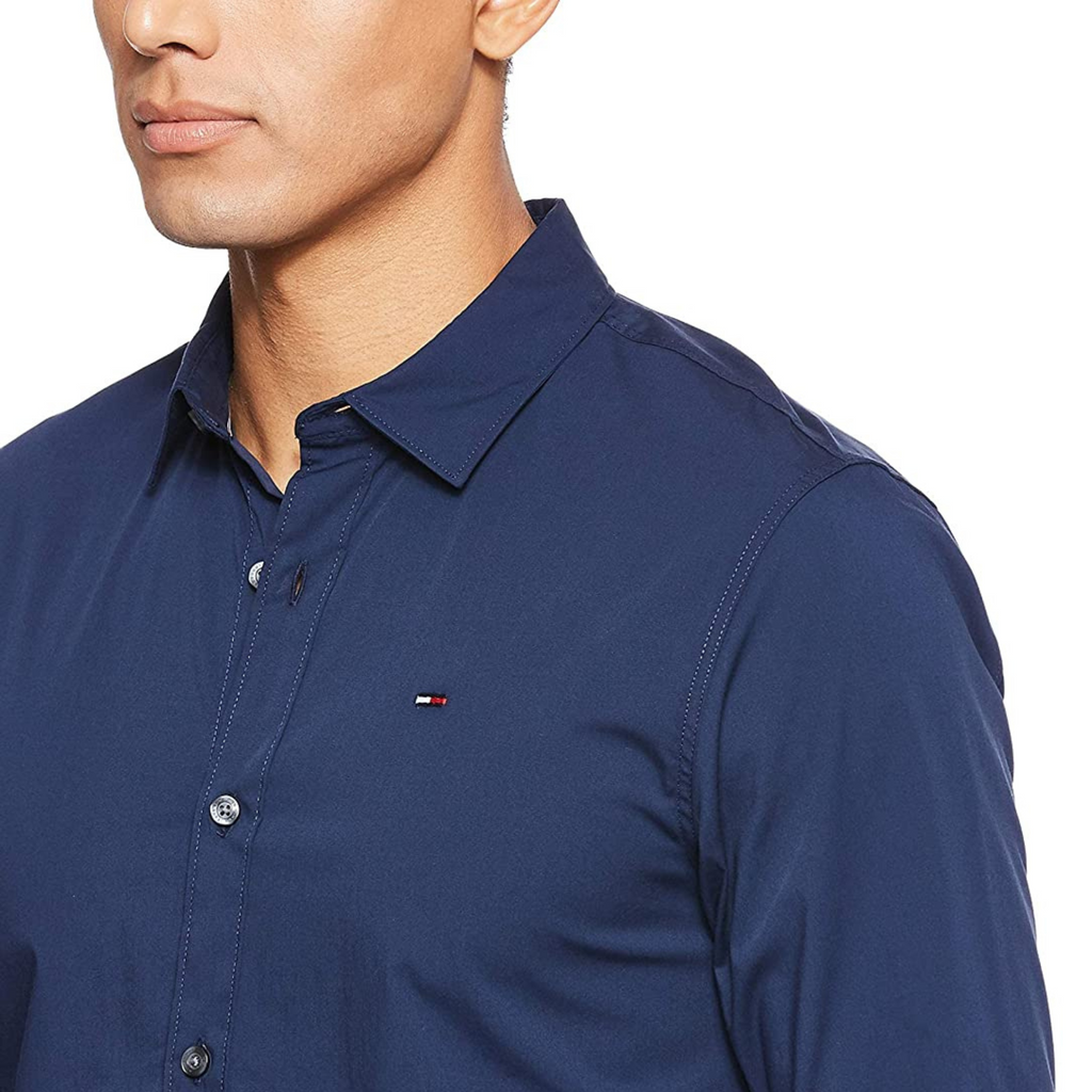 TOMMY HILFIGER CAMICIA TINTA UNITA BLU