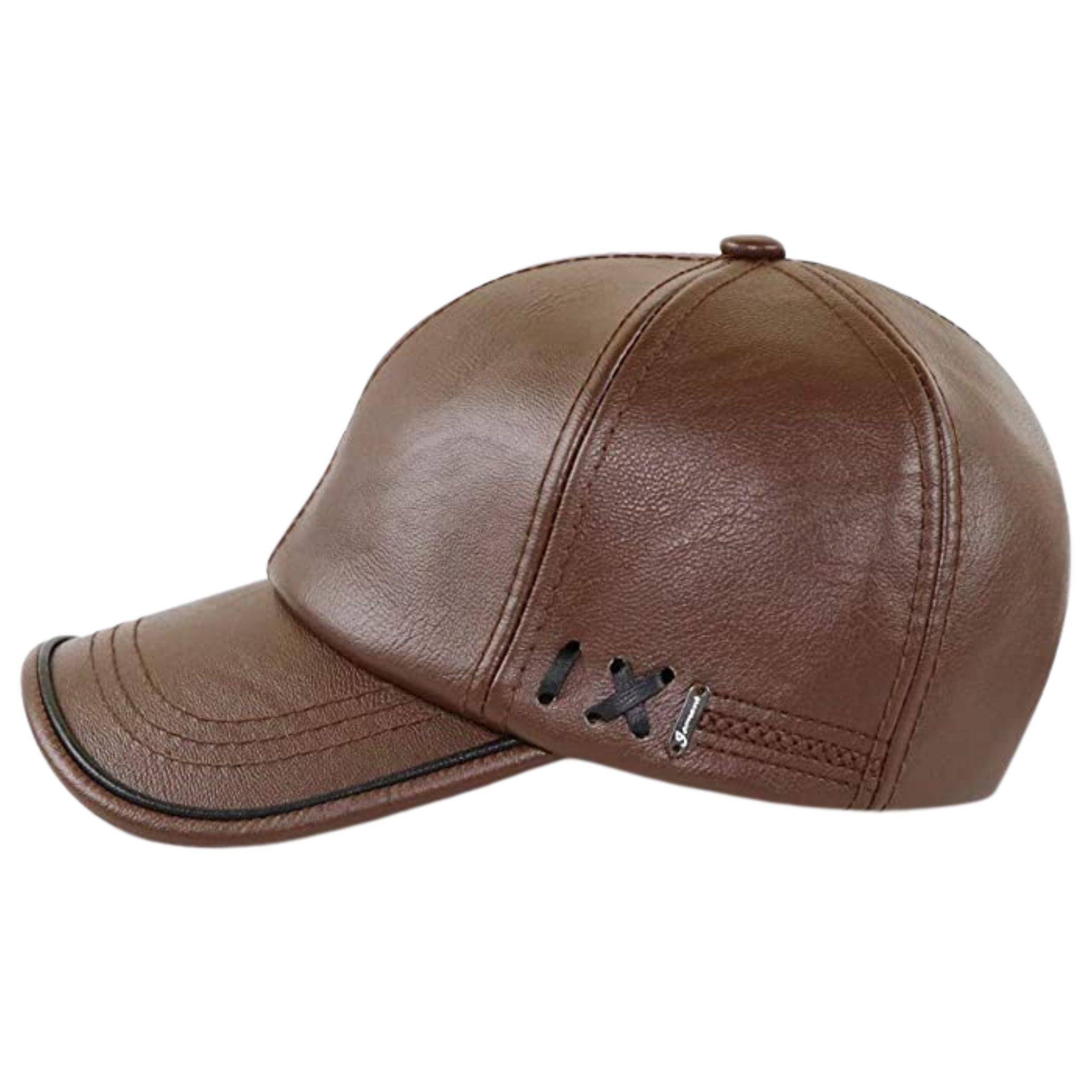 CAPPELLO CON VISIERA IN PELLE MARRONE