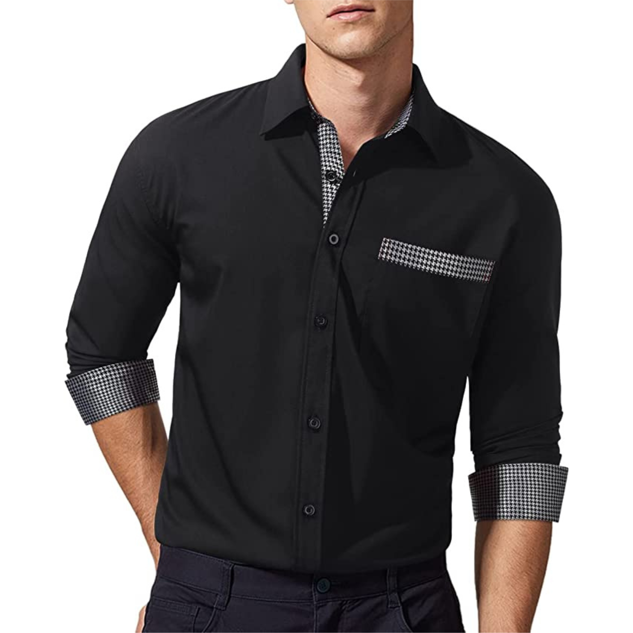 CAMICIA LESTER FANTASIA BICOLORE NERA