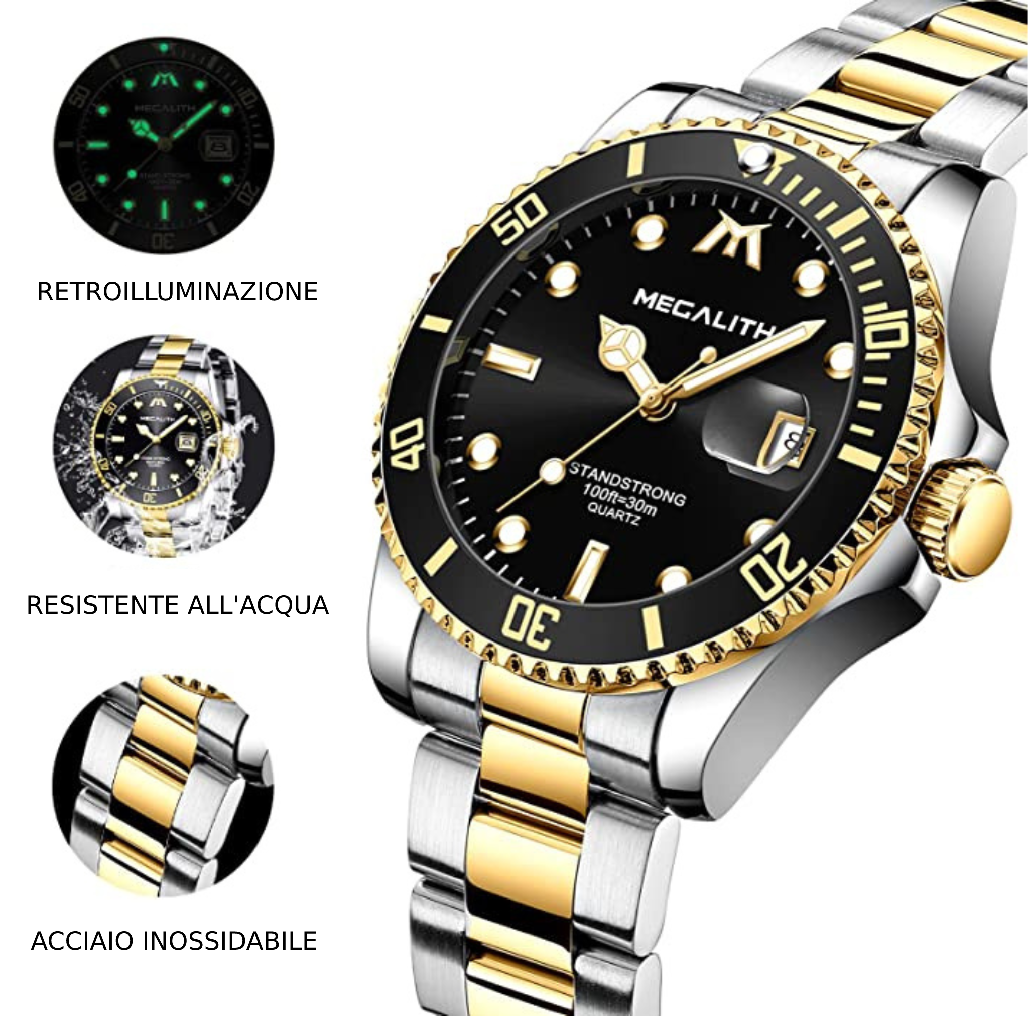 OROLOGIO IN ACCIAIO QUADRANTE NERO