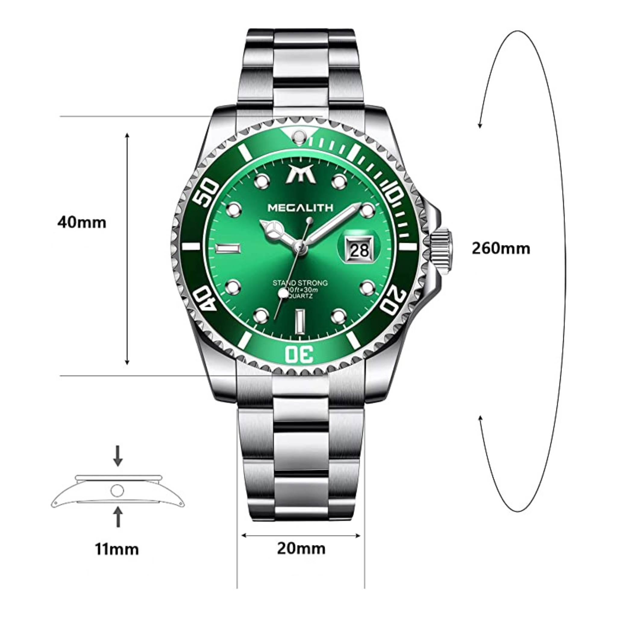 OROLOGIO IN ACCIAIO QUADRANTE VERDE SMERALDO