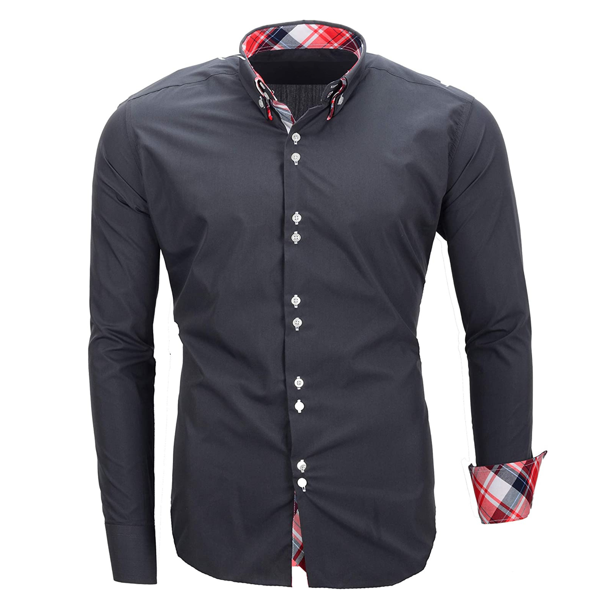 CAMICIA ROBY BICOLORE SLIM GRIGIO SCURO (S-6XL)