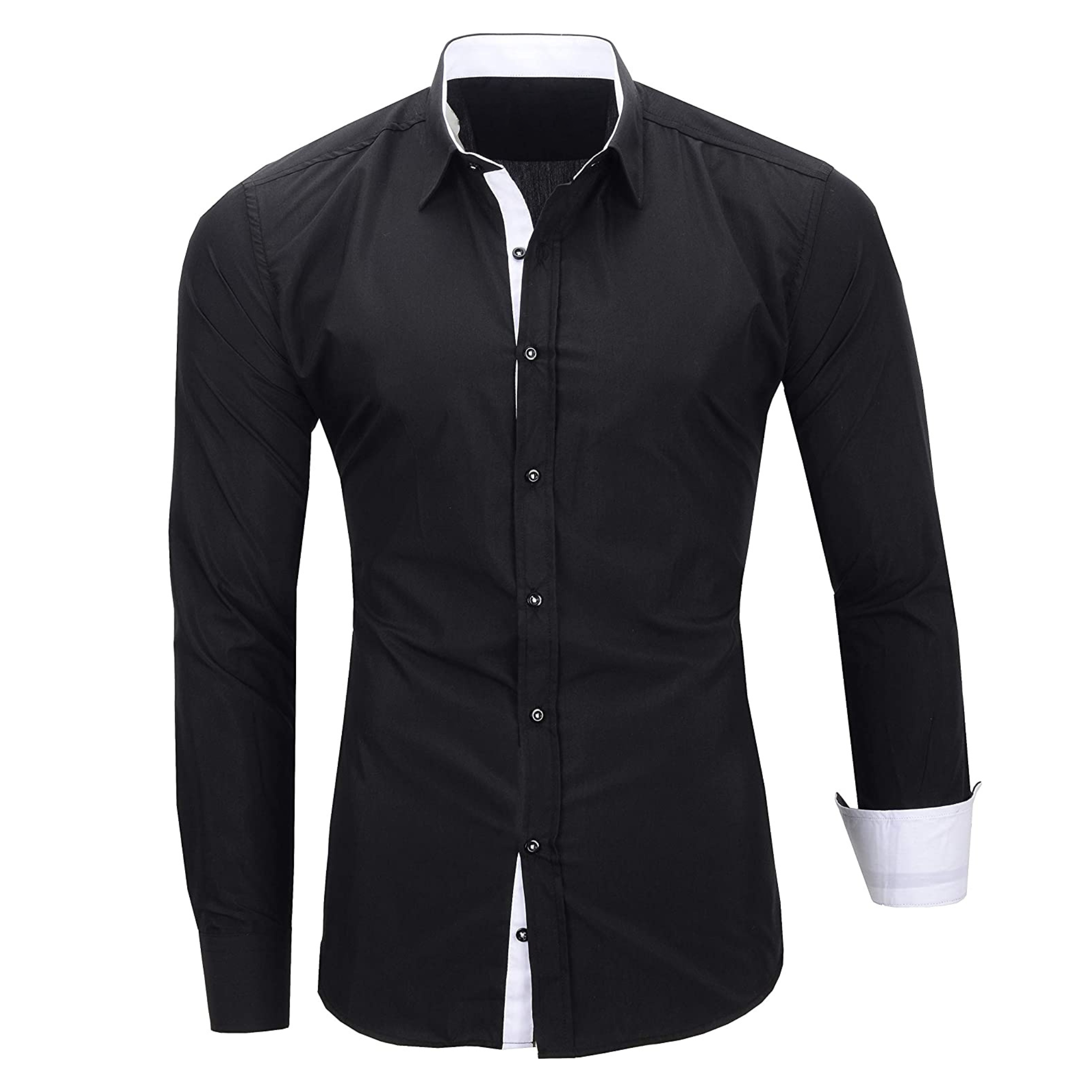 CAMICIA ARTHUR BICOLORE SLIM NERA (S-6XL)