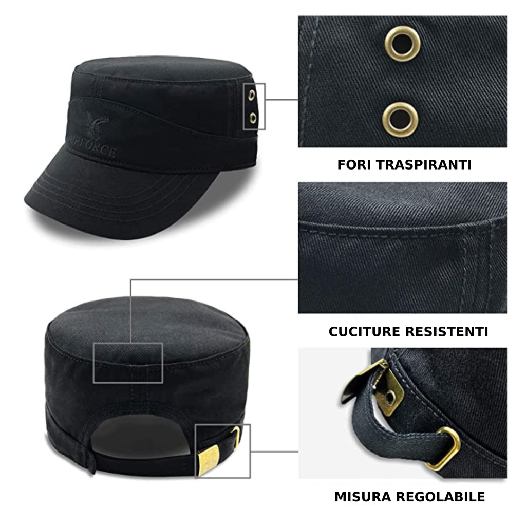 CAPPELLO MILITARE IN COTONE NERO
