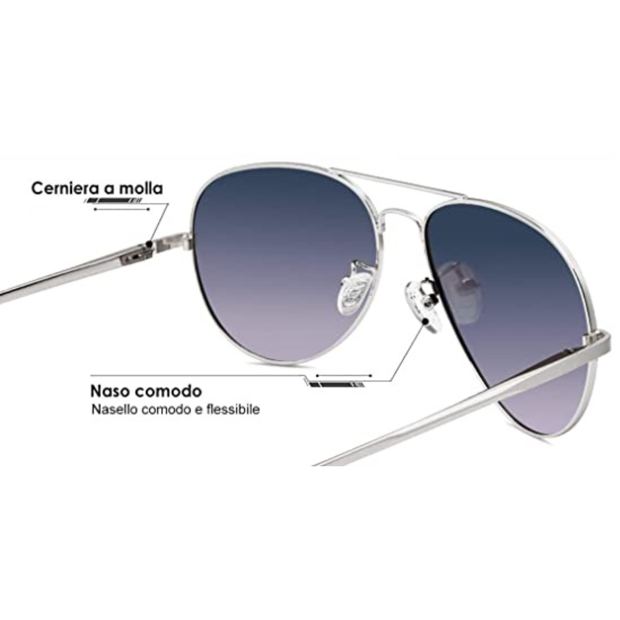 OCCHIALI AVIATORE POLARIZZATI IN METALLO ARGENTO