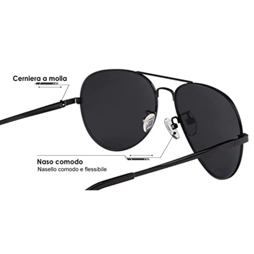 OCCHIALI AVIATORE IN METALLO NERI POLARIZZATI