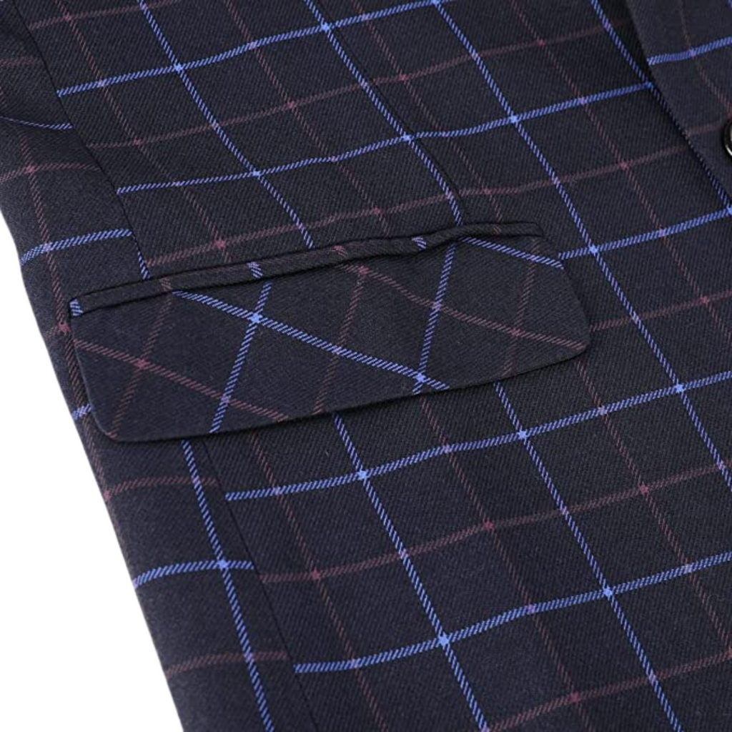 ABITO A QUADRI 3 PEZZI BLU SCURO